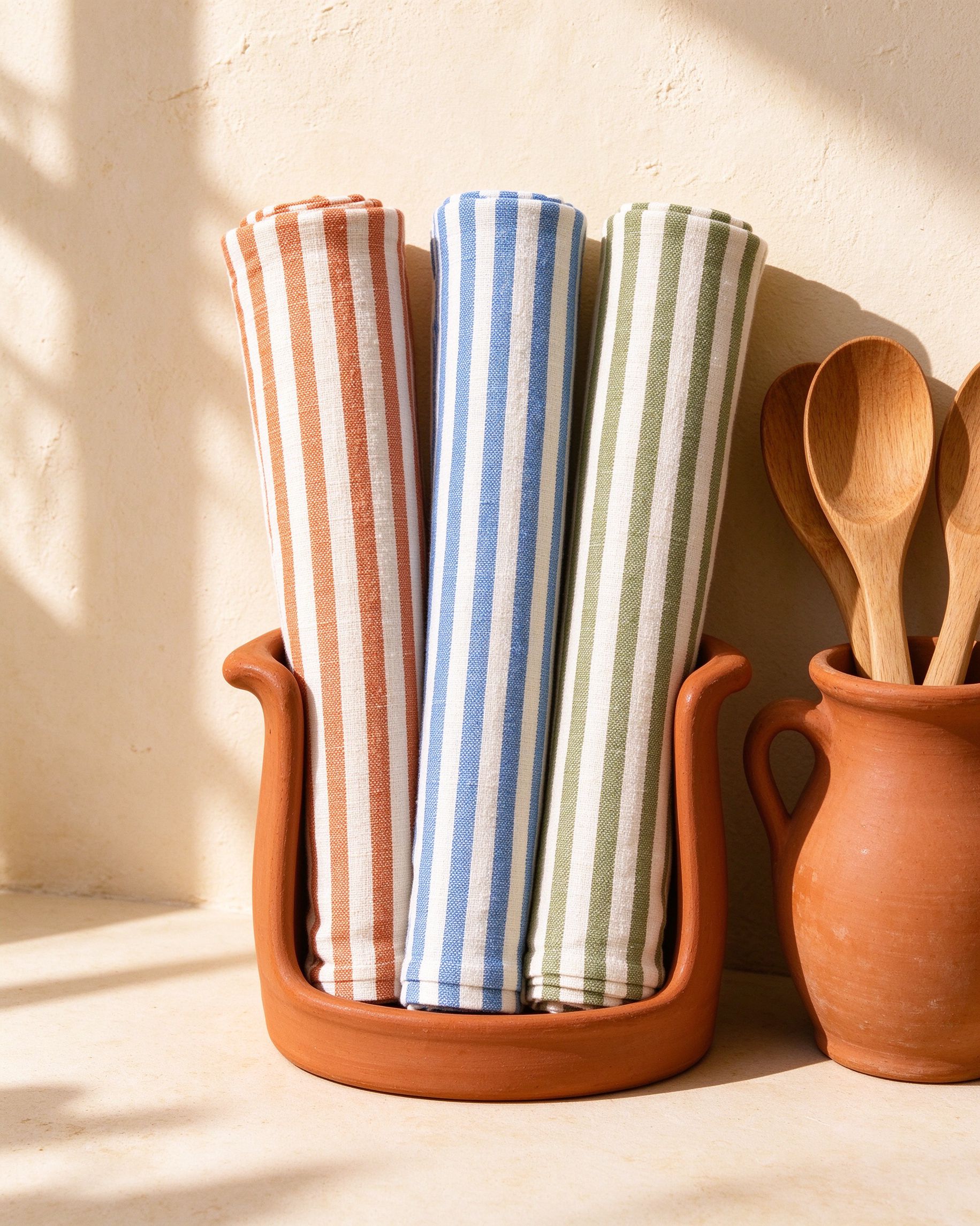 Mediterranean Linen Towel Trio — Mediterranean home product